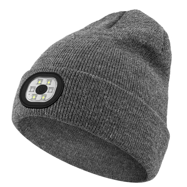 Wireless Bluetooth Beanie with LED Light Outdoor Warm Knit Hat: M1-L10 Medium Heather Gray 1-Light