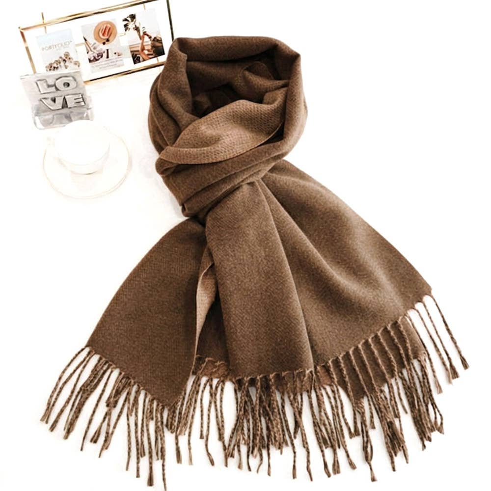 Soft Two Tone Classic Fringe Shawl Wrap Scarf: Beige,Dust Pink