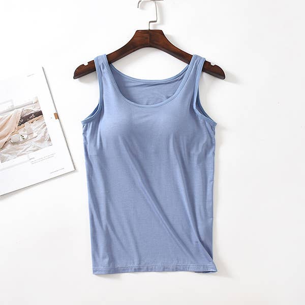 Skin-friendly soft round neck built-in bra tank top: Black / L