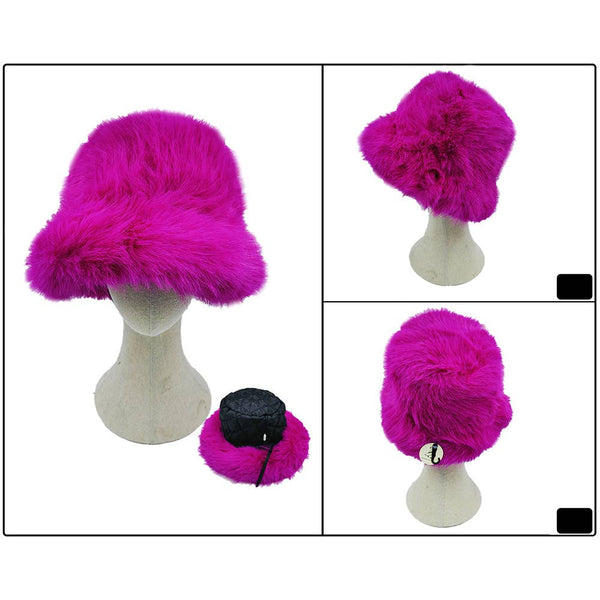 Fuzzy pink Faux Fur Bucket Hat