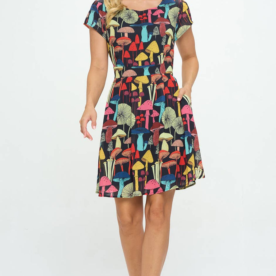 Mushroom Print Dress with Cap Sleeve