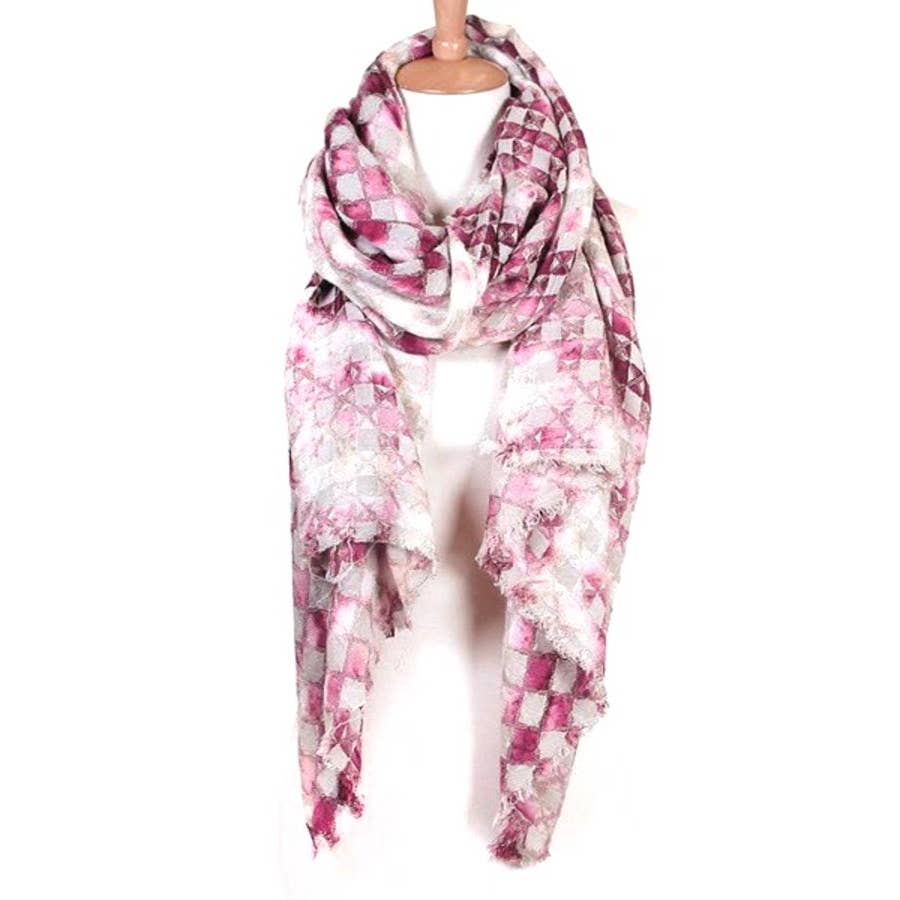 Abstract Mosaic Pattern Fashion Scarf: Berry