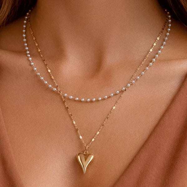 18K Gold Plated Waterproof Stainless Steel Chain Heart Necklace
