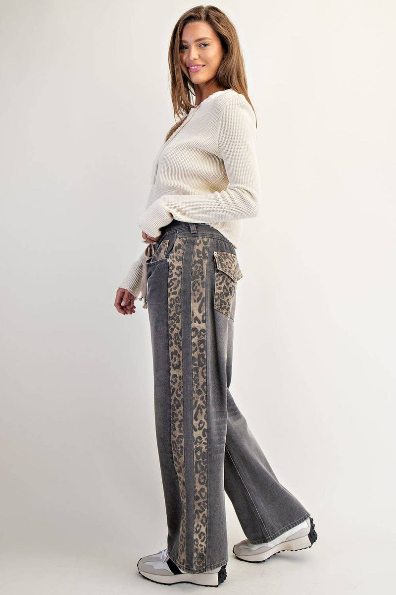 MINERAL WASHED LEOPARD PANEL DRAWSTRING PANTS: DUSTY LEOPARD - Candle Queen Candles
