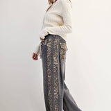 MINERAL WASHED LEOPARD PANEL DRAWSTRING PANTS: DUSTY LEOPARD - Candle Queen Candles