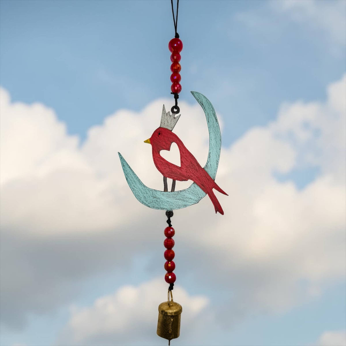 Moon Cardinal Wind Chime rustic ornament metal unique beads