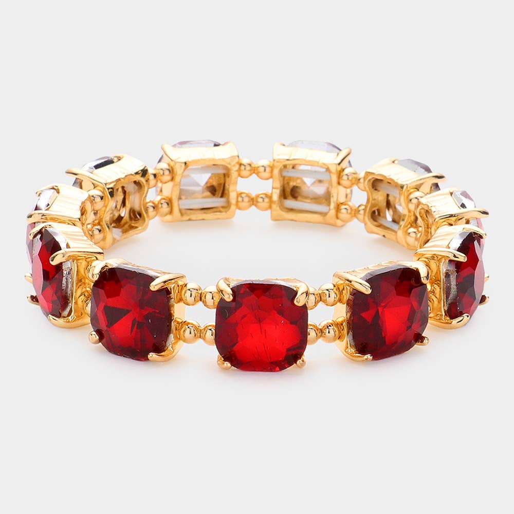 Cushion Square Stone Stretch Evening Bracelet: Vitrail Medium