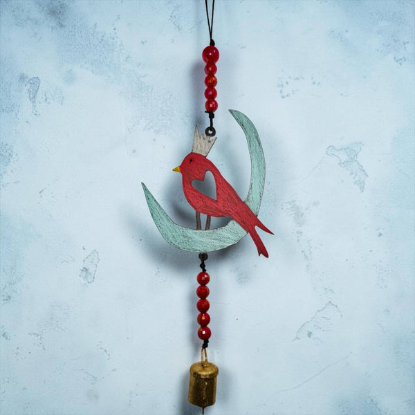 Moon Cardinal Wind Chime rustic ornament metal unique beads