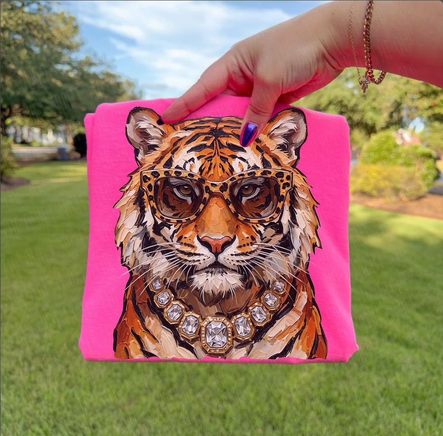 Glam Tiger Tee: Neon Pink