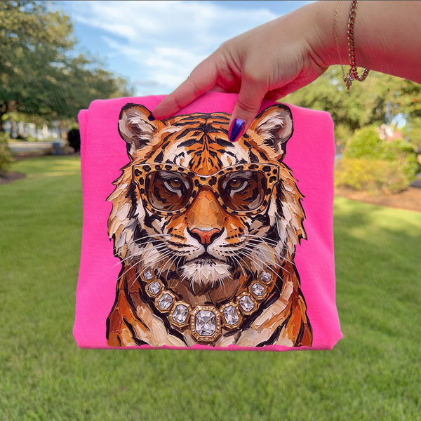 Glam Tiger Tee: Neon Pink
