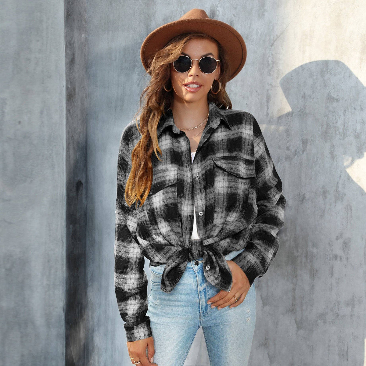 Plaid Button-Up Shirt Jacket: Pink / L