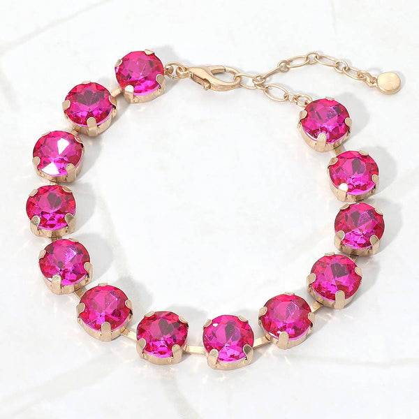 Round Stone Cluster Link Bracelet: Fuchsia