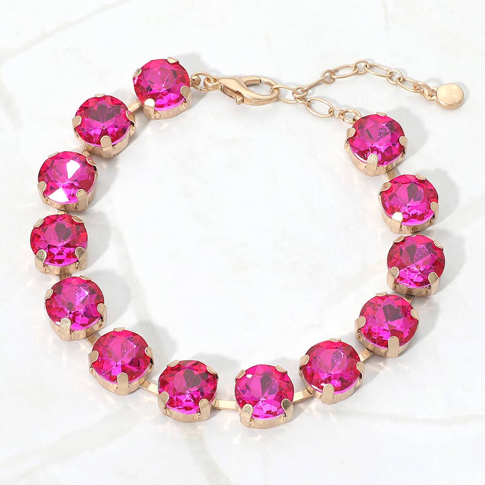 Round Stone Cluster Link Bracelet: Aqua,Pink