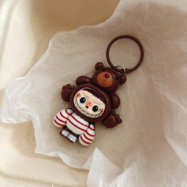 Labubu Silicone Keychain Backpack Charm Cartoon Character Keyring Accessory Gift: Brown Bear