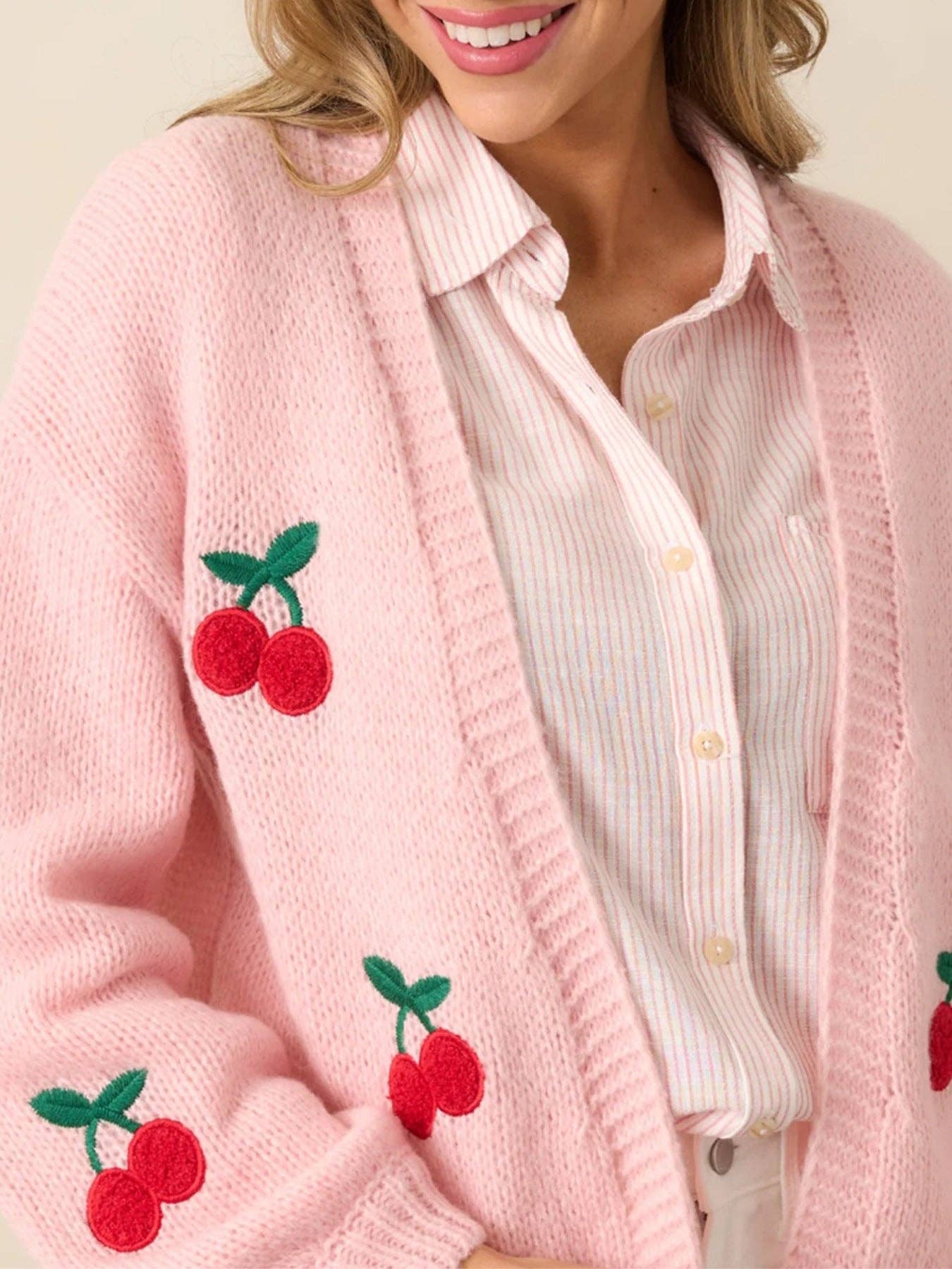 Cherry Embroidery Pink Sweater Cardigan – Candle Queen Candles