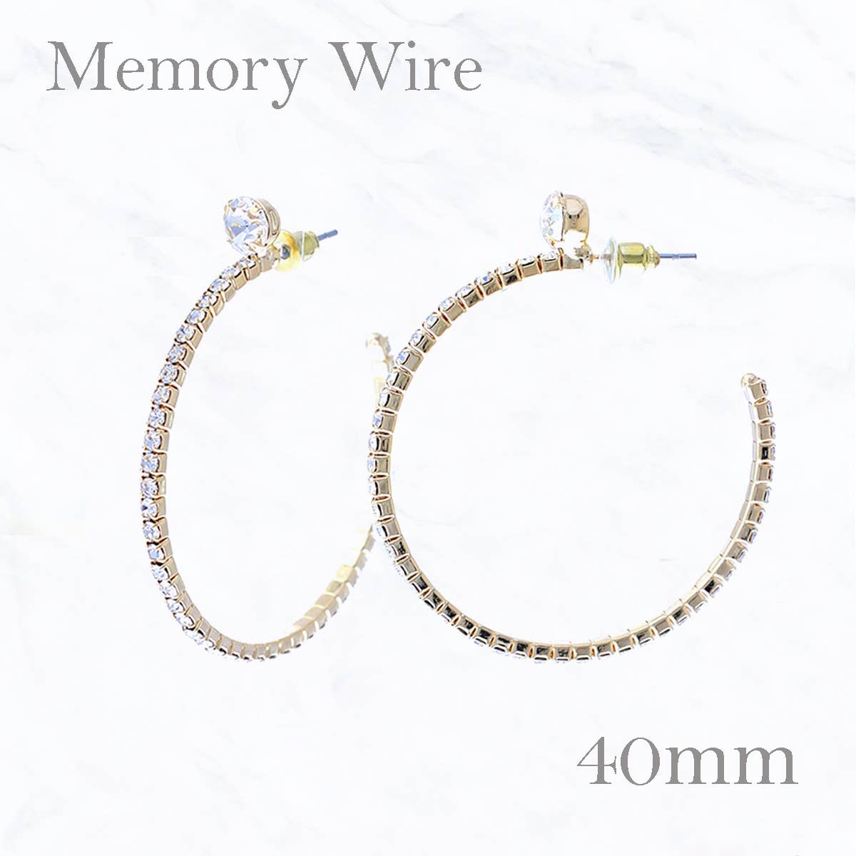 40mm Open End Hoop with Rhinestone Earrings: Gold