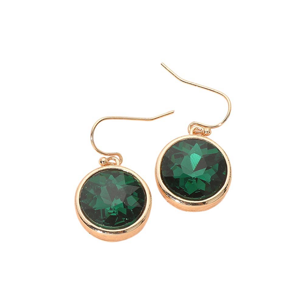 Round Faceted Stone Drop Dangle Earrings: Gold,White
