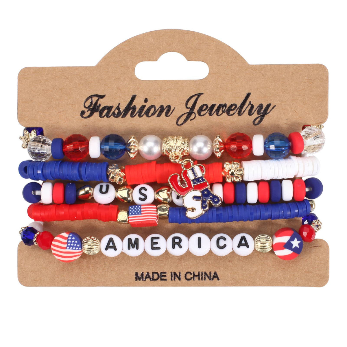 4th of July Red White Blue Flag Beaded Bracelet