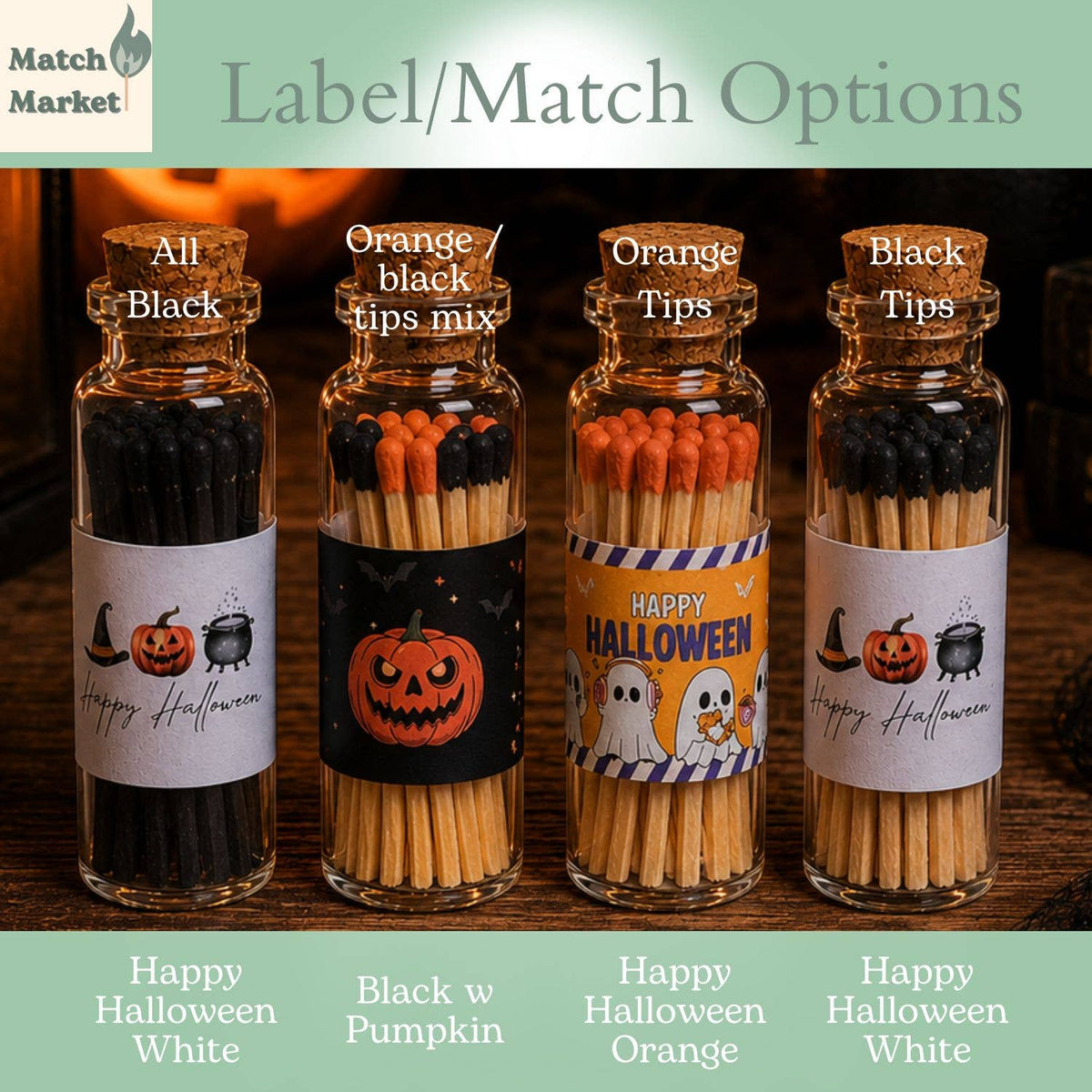 Halloween Decorative Match Vials | 20 Matches & Striker: Happy Halloween White / Black