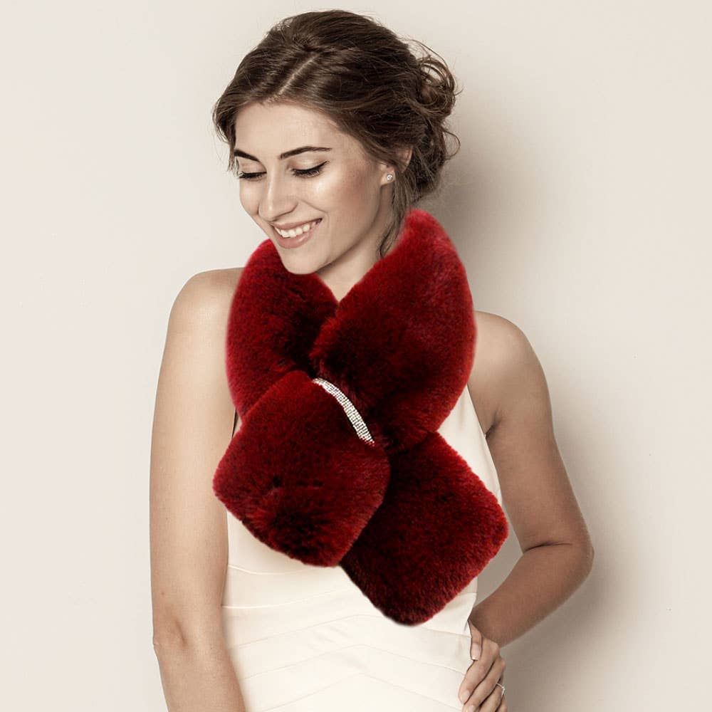 Faux Fur Bling Pull Through Scarf: Fu