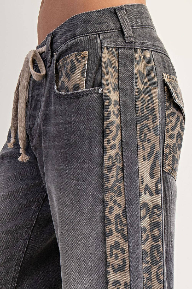 MINERAL WASHED LEOPARD PANEL DRAWSTRING PANTS: DUSTY LEOPARD - Candle Queen Candles