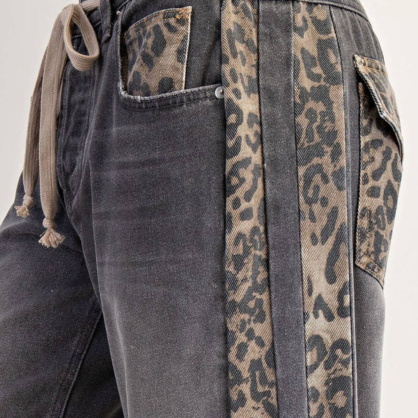 MINERAL WASHED LEOPARD PANEL DRAWSTRING PANTS: DUSTY LEOPARD - Candle Queen Candles