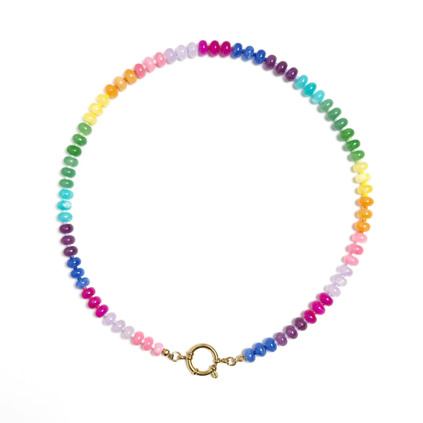 Colorful Gemstone Candy Round Sailor Clasp Charm Necklace