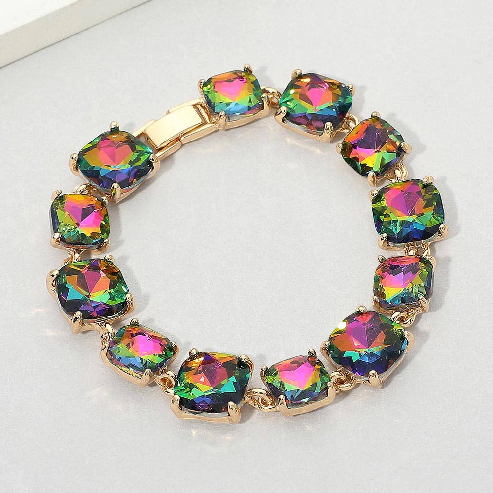 Cushion Square Stone Link Evening Bracelet: Vitrail Medium