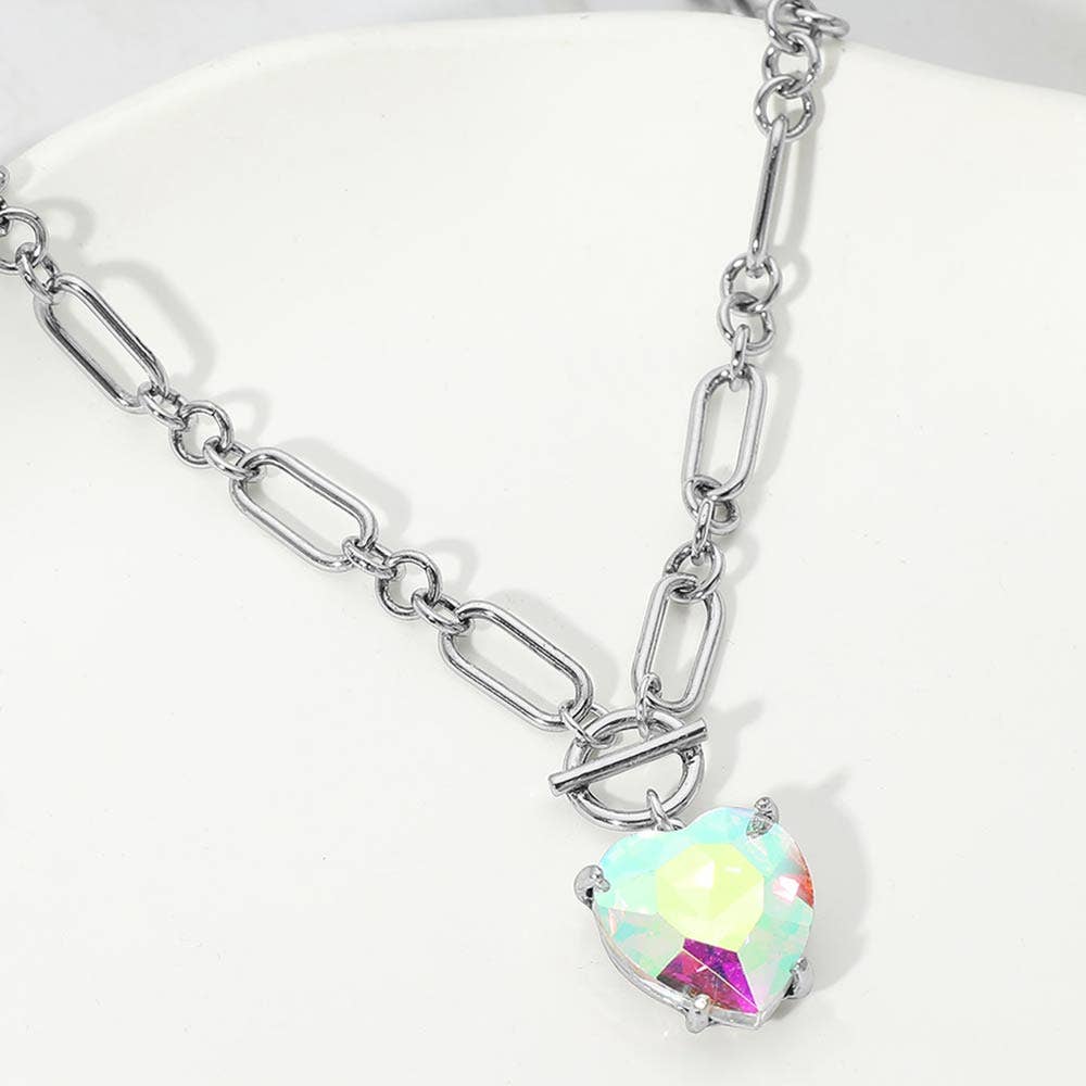 Chunky Heart Stone Cluster Toggle Pendant Necklace: Fuchsia,Neon