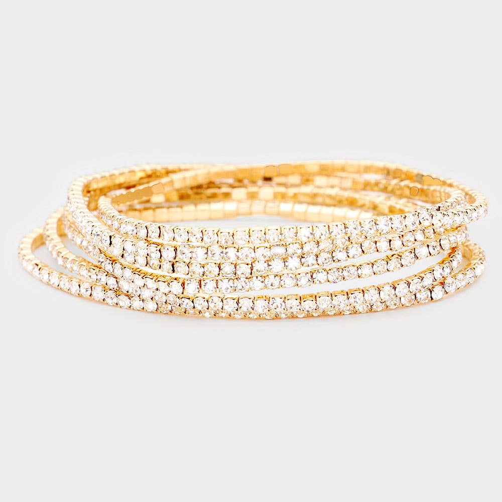 6PCS - Rhinestone Stretch Evening Bracelets: AB,Silver