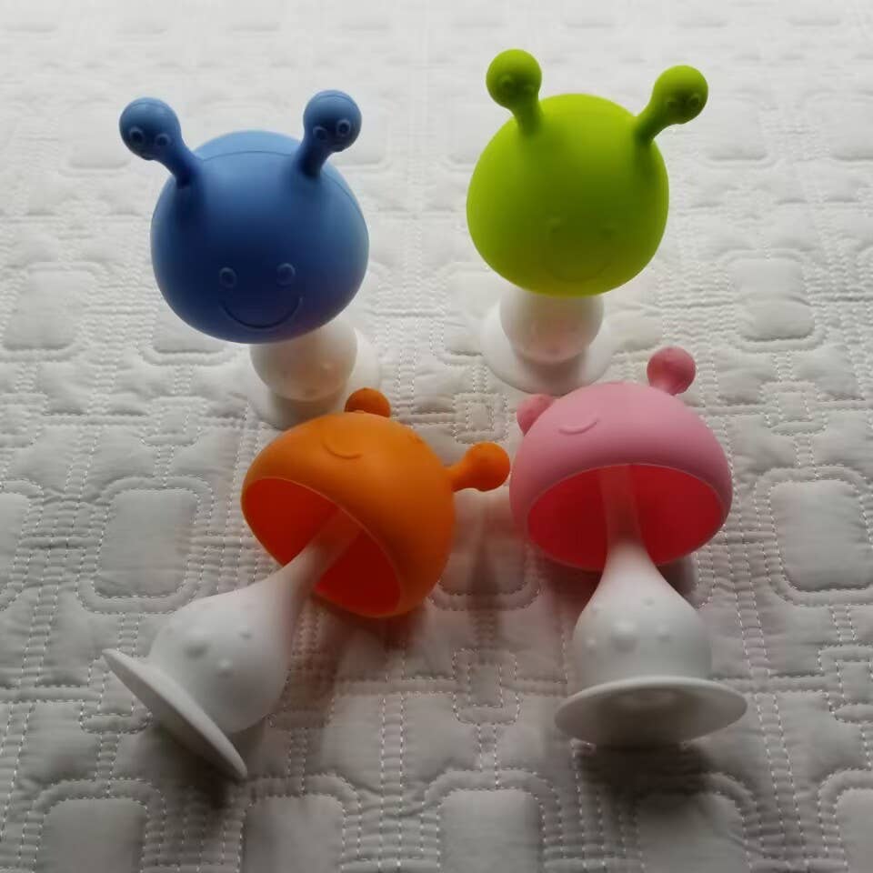 Silicone Mushroom Rattle Baby Teether Toy: Green