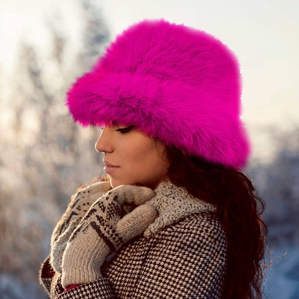 Fuzzy pink Faux Fur Bucket Hat