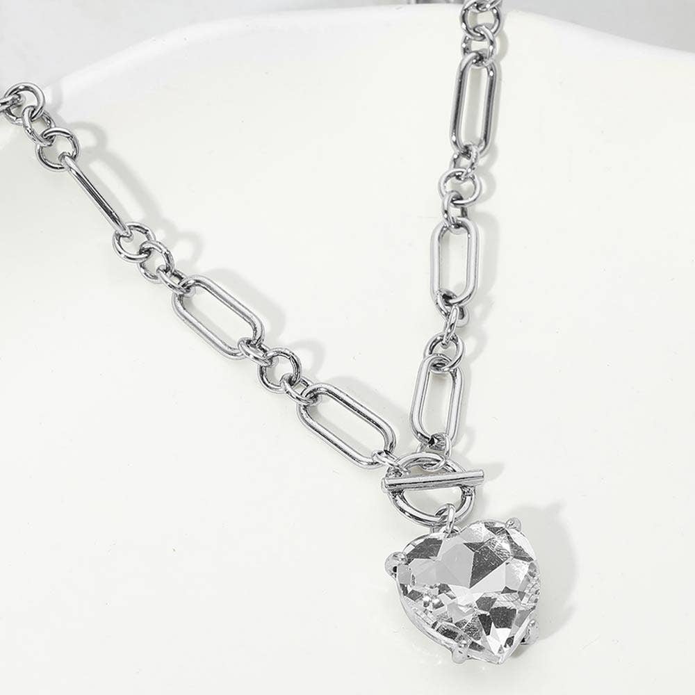 Chunky Heart Stone Cluster Toggle Pendant Necklace: Fuchsia,Neon