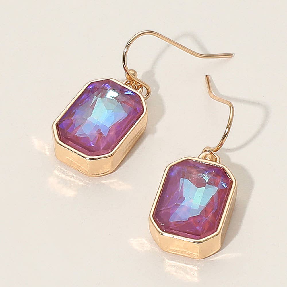 Iridescent Faceted Drop Dangle Earrings: Clear,Gold