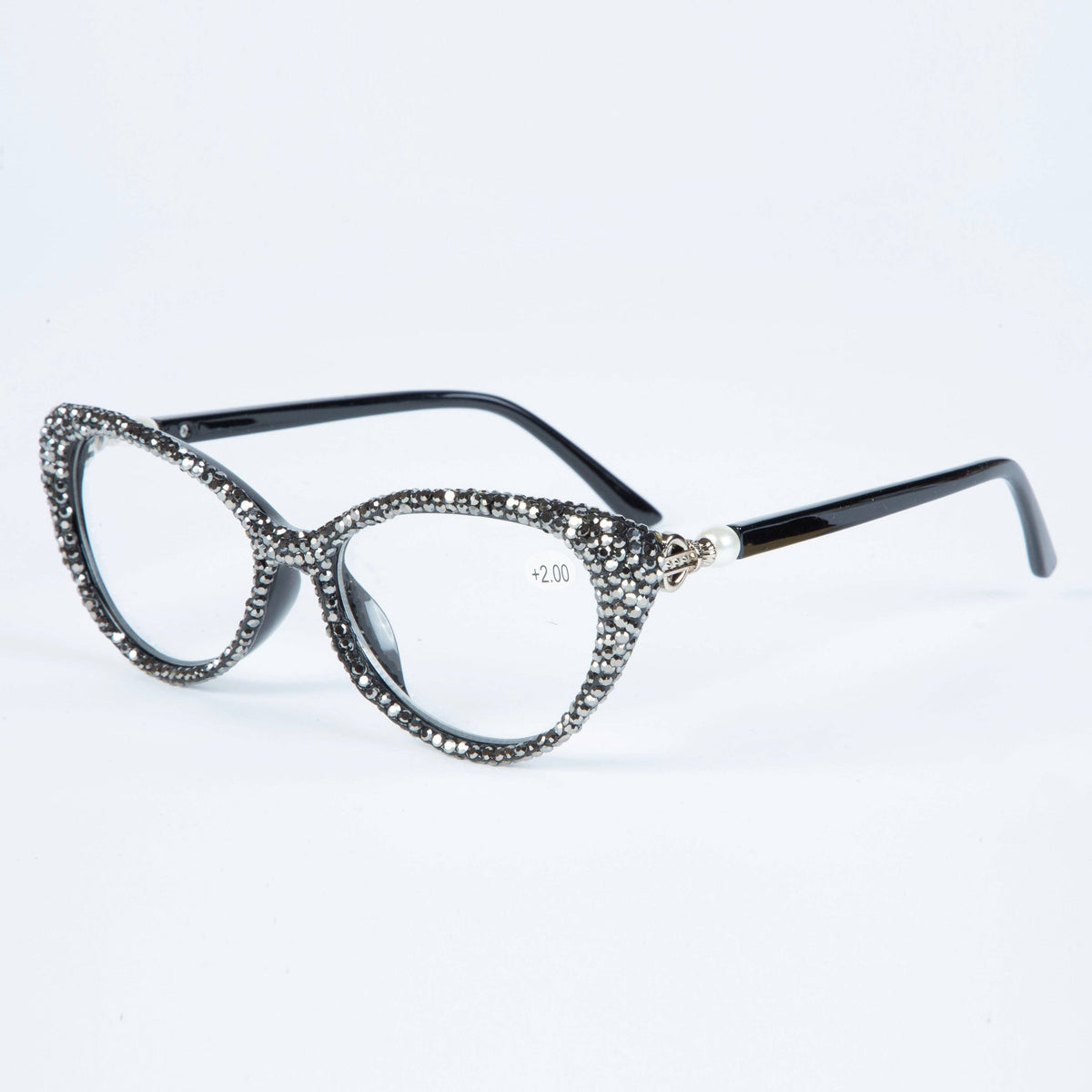 Handmade Rhinestone Cat Eye Reader Glasses G0399 - Gun Metal: Gun Metal / 3