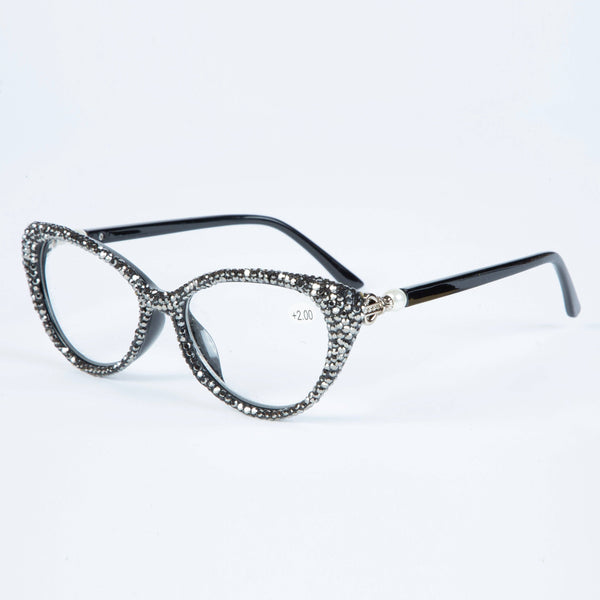Handmade Rhinestone Cat Eye Reader Glasses G0399 - Gun Metal: Gun Metal / 3