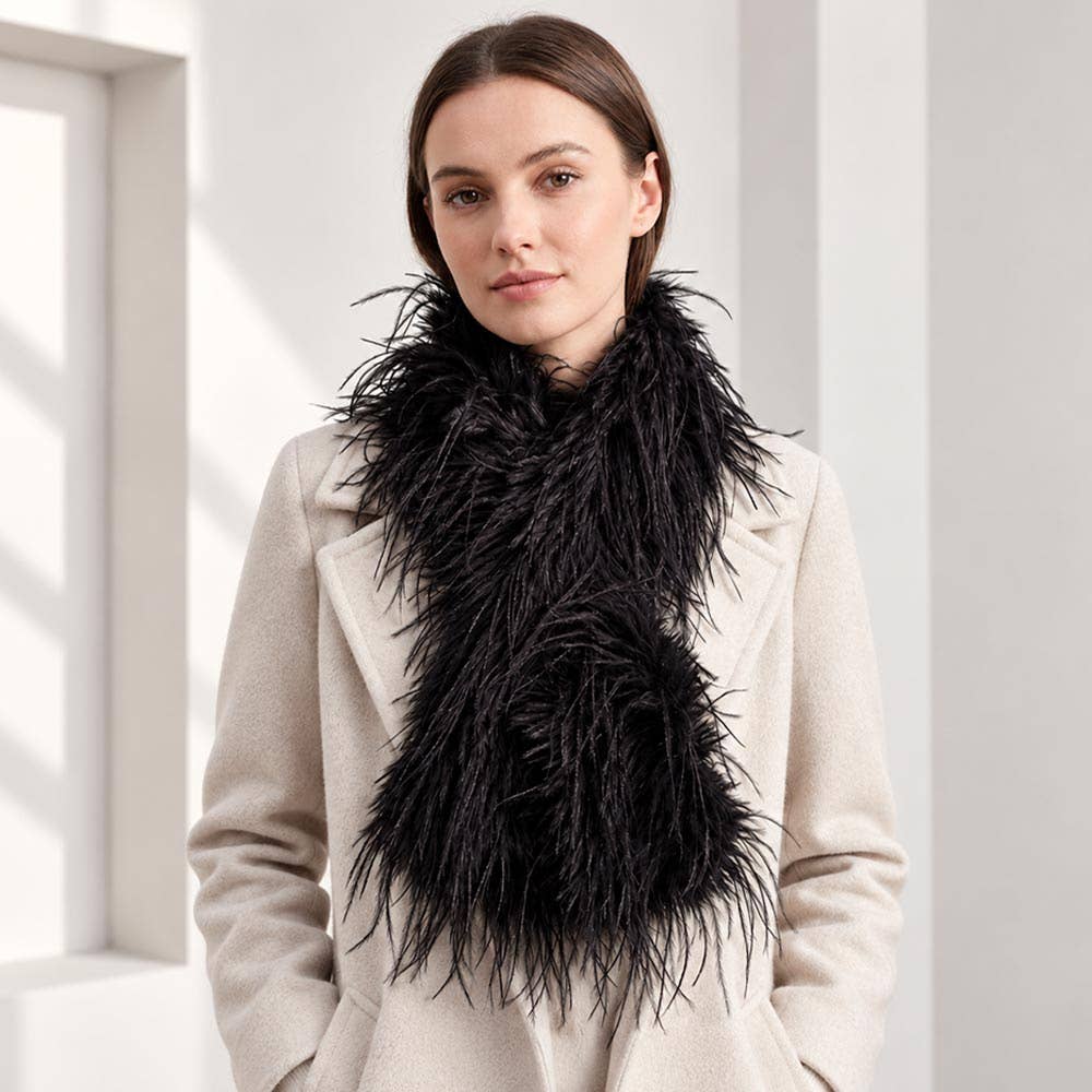 Fluffy Feather Fur Pull Through Scarf: Lavender