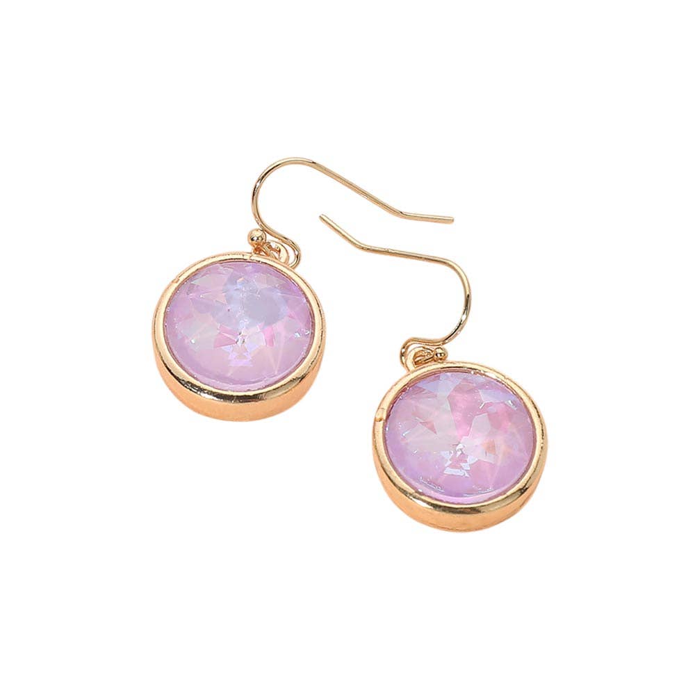 Round Faceted Stone Drop Dangle Earrings: Fuchsia,Gold,Light