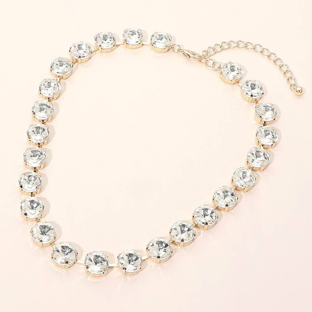 Round Cut Stone Cluster Link Evening Necklace: Gold,Opal,Pink