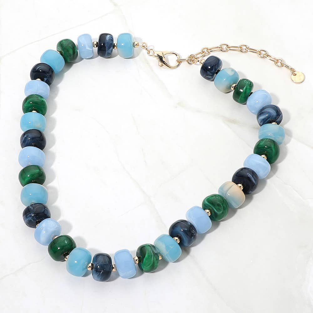 Chunky Colorful Rondelle Beaded Statement Necklace: Multi