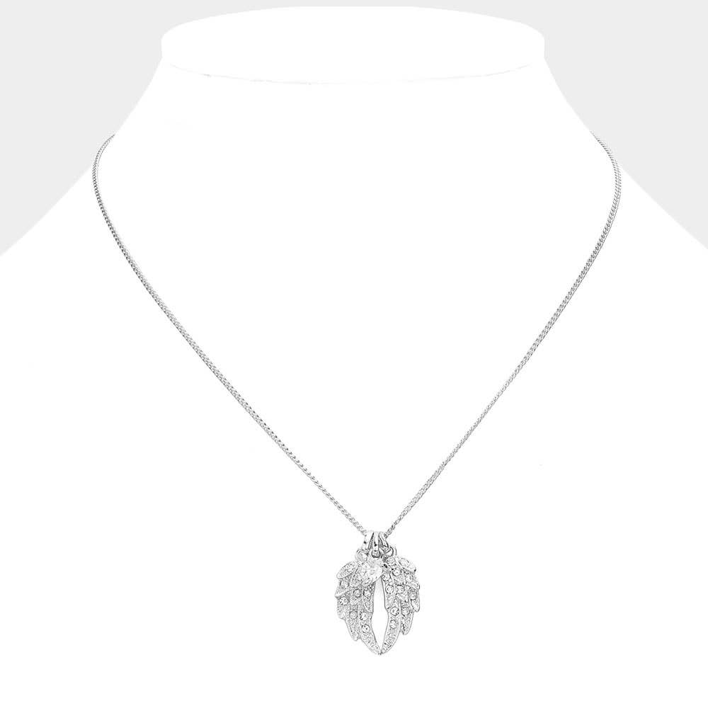 Crystal Wing Heart Bead Pendant Necklace
: Gold