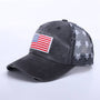 Distressed American Flag Star Mesh Baseball Cap: Black