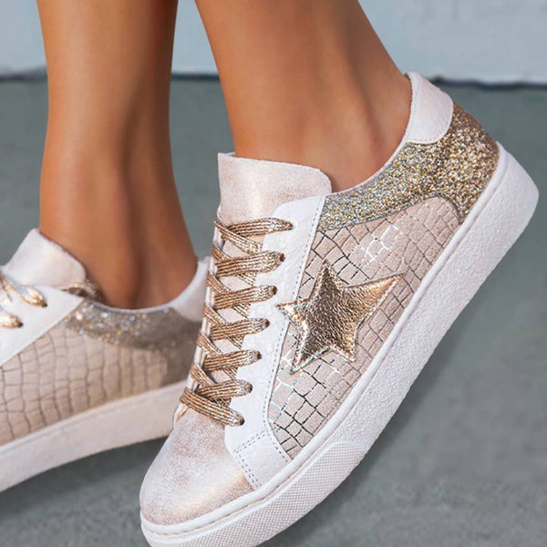 Gold Glitter Star Patchwork Sneakers size 8.5, 9.