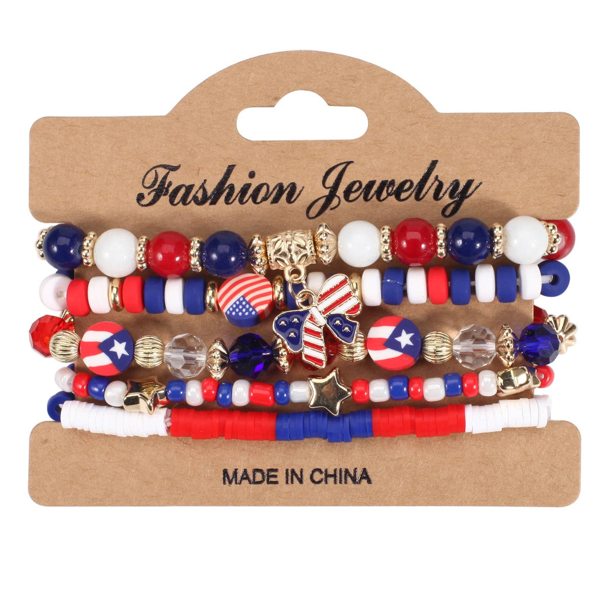 4th of July Red White Blue Flag Beaded Bracelet