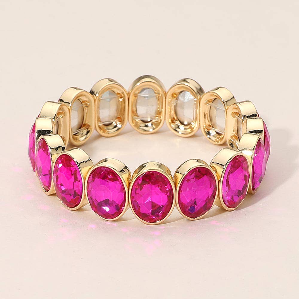 Oval Faceted Stone Beaded Stretch Evening Bracelet: Light,Multi