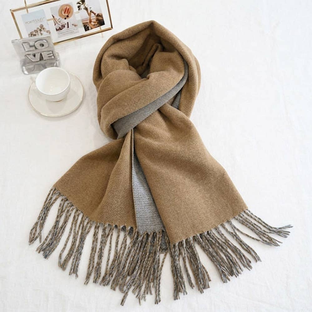 Soft Two Tone Classic Fringe Shawl Wrap Scarf: Beige,Dust Pink