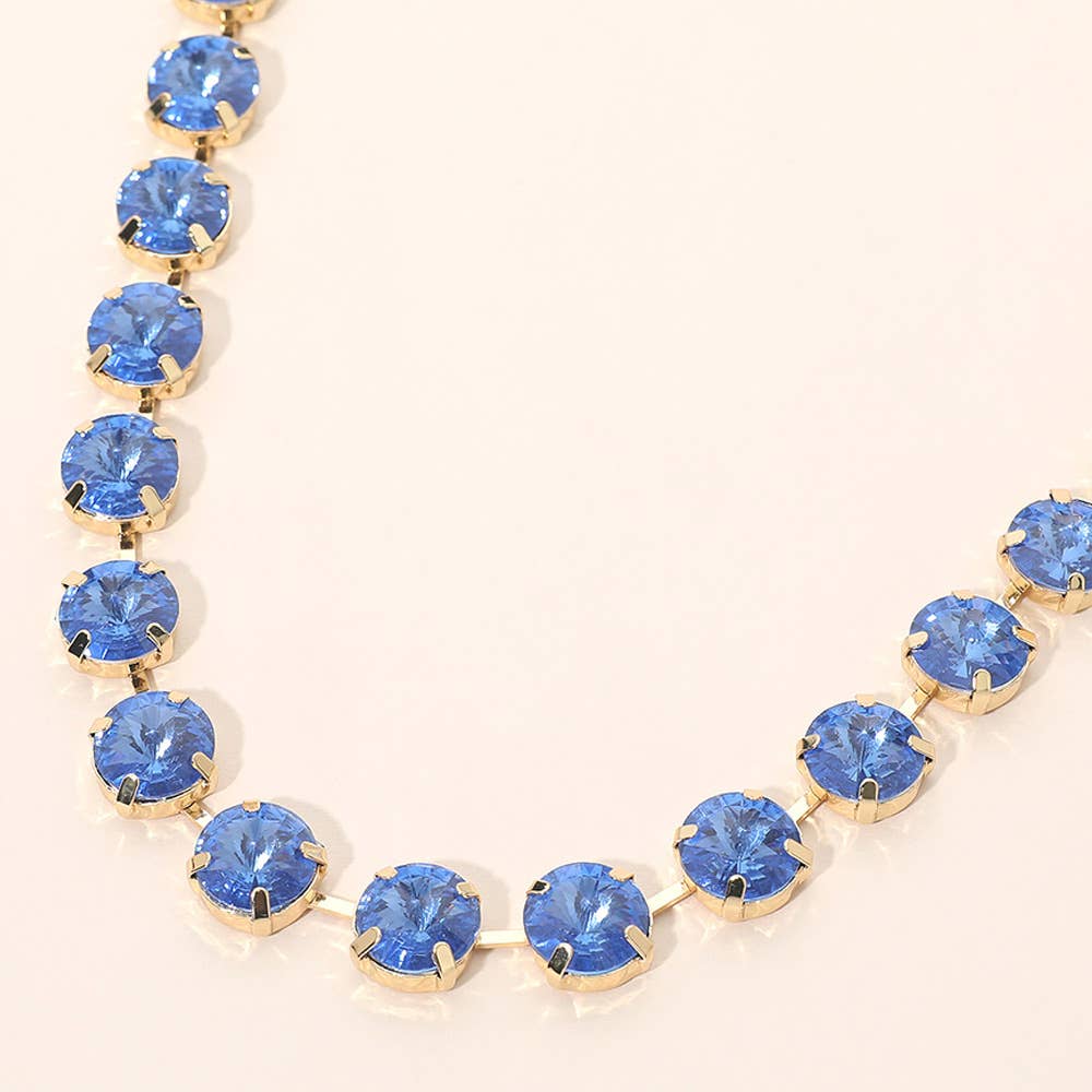 Round Cut Stone Cluster Link Evening Necklace: Gold,Opal,Pink