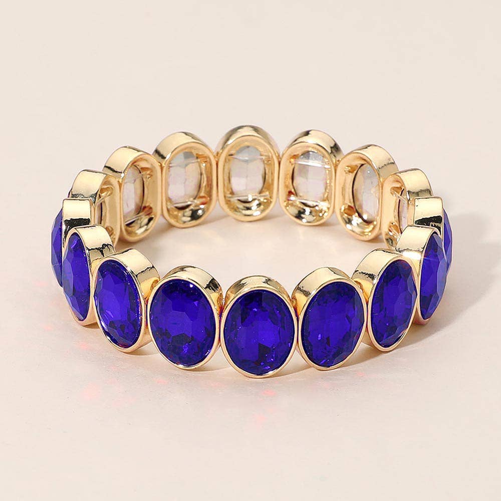 Oval Faceted Stone Beaded Stretch Evening Bracelet: Light,Multi