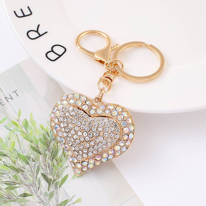 Love heart diamond keychain: White / Hollow