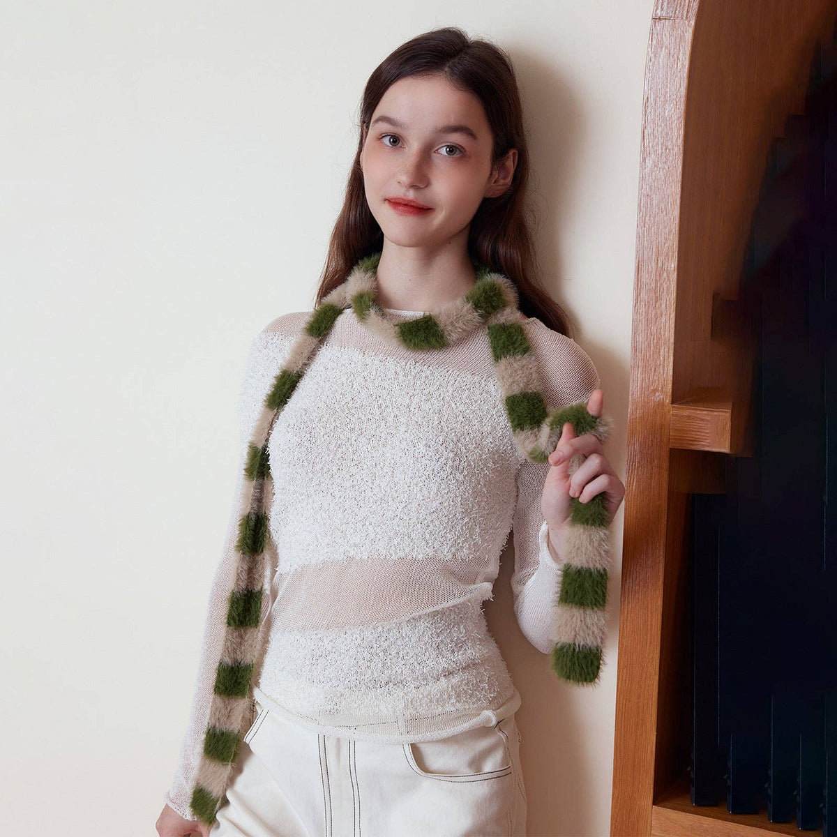 Trendy Striped Knitted Scarf for Women: Black and White Patchwork